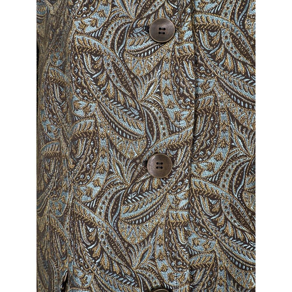 90s Vintage Jacket Womens Medium Brown Paisley Blue Jacquard Tapestry Gold Boho - Picture 5 of 9